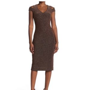 Dress the Population Bryce Stretch Knit Bodycon Midi Dress w/ Cut-Outs size XS